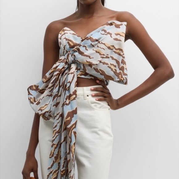 Zimmermann Blue Tiger Bodice Bow Top - Picture 2 of 5